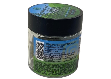 Photograph of product: Rolling Green Oui'd Lemon Cherry Banana Flower Jar - 3.5g