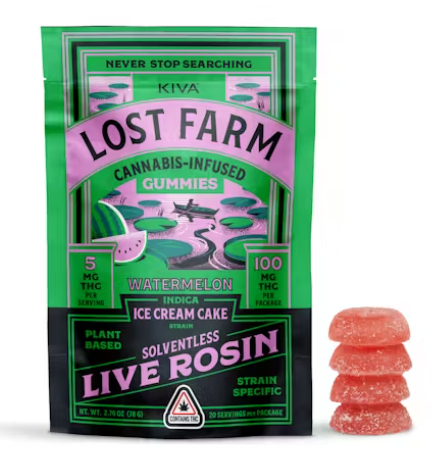 Photograph of product: Kiva Lost Farm Ice Cream Cake x Watermelon Gummies 5mg 20pk (100mg)