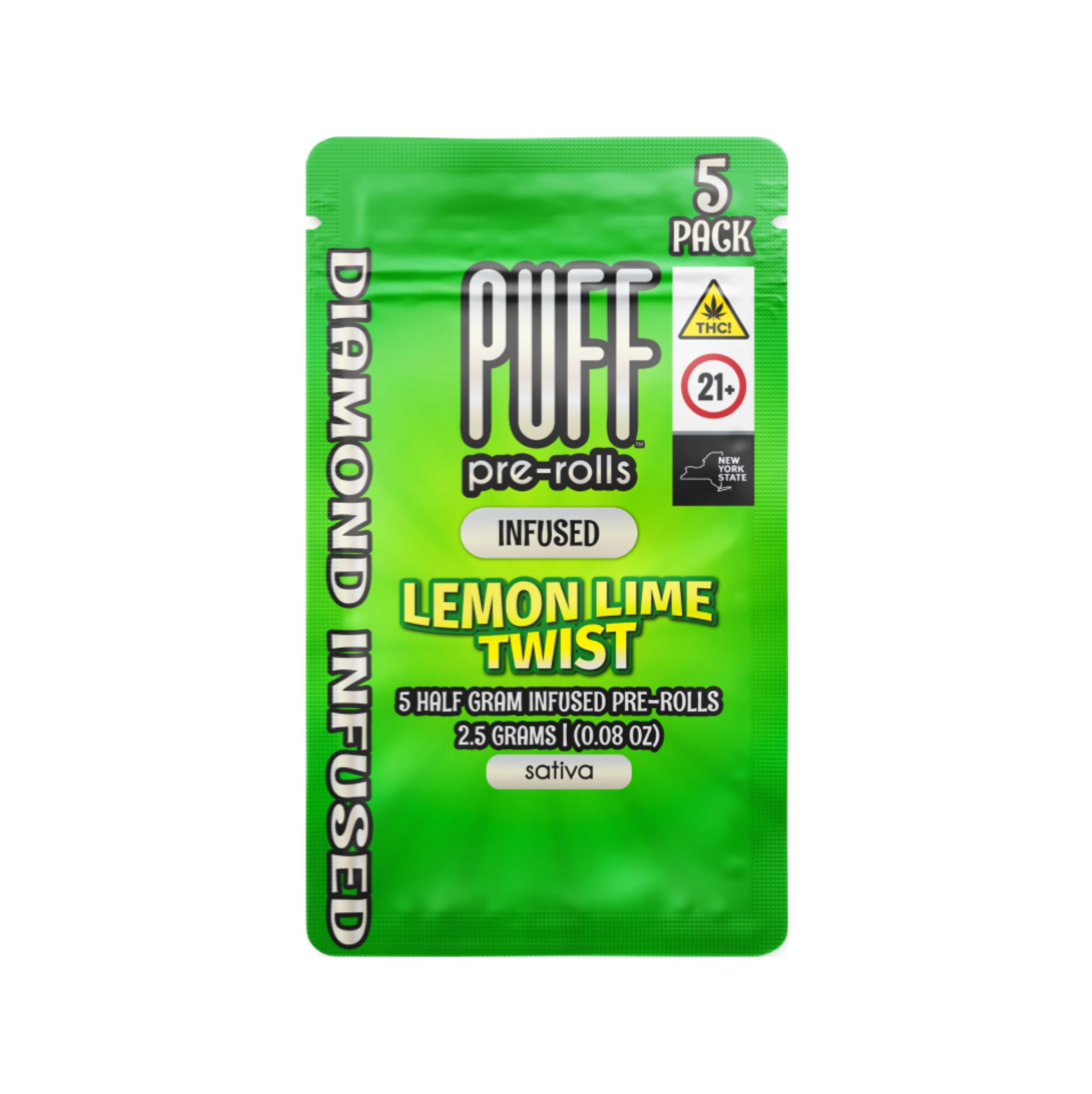 Photograph of product: Puff | Lemon Lime Twist Diamond | Infused Preroll | 5pk