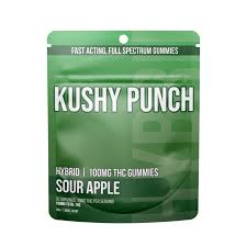 Photograph of product: Kushy Punch Sour Apple Gummies Fast Acting/Full Spectrum Hybrid 100MG