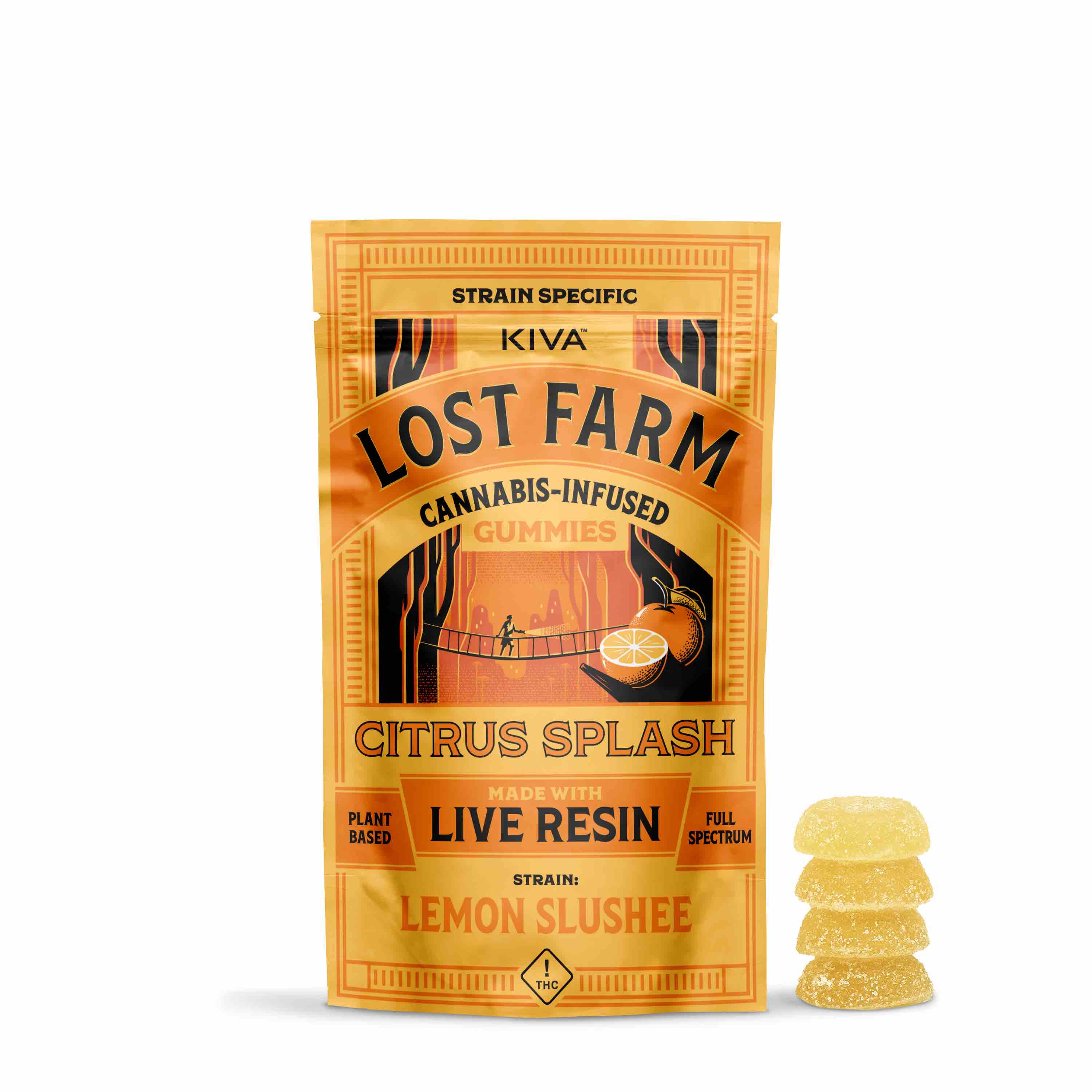 Photograph of product: Lost Farm Lemon Slushee Citrus Splash Live Resin Gummies | KIVA | 110MG | 10pk | Oui'd
