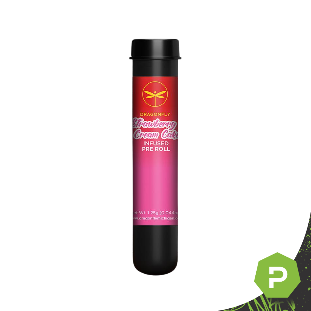 Photograph of product: Dragonfly Infused Pre-Roll | Strawberry Cream Cake
