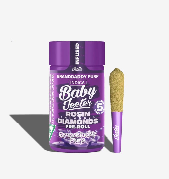 Photograph of instaPanelPhoto: GRANDDADDY PURP BABY QUAD-INFUSED PREROLL 5 PACK 2.5G