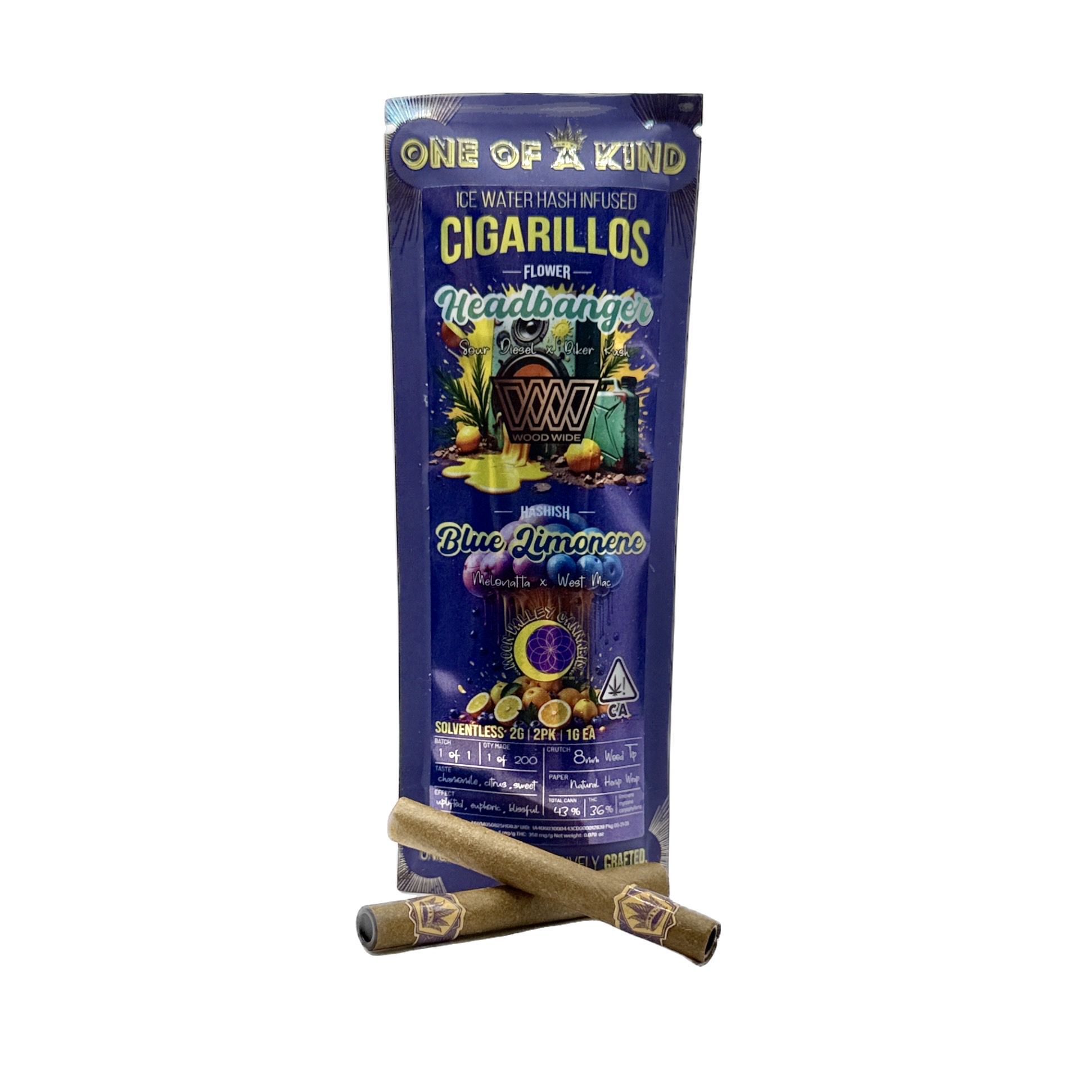 Photograph of product: HEADBANGER X BLUE LIMONENE INFUSED CIGARILLOS 2 PACK 2G