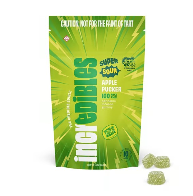 Photograph of product: 100mg Super Sour Apple Pucker Gummies 10pk