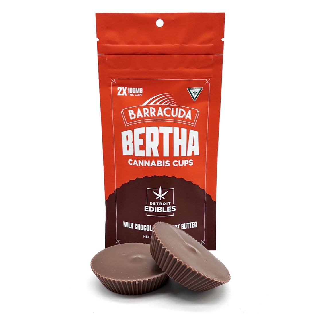 Photograph of product: Detroit Edibles Barracuda Bertha Cups Milk Chocolate Peanut Butter | 200mg