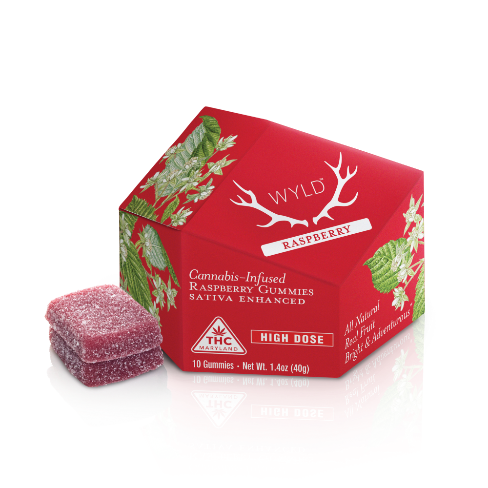 Photograph of product: *High Dose* | Raspberry Sativa Enhanced Gummies