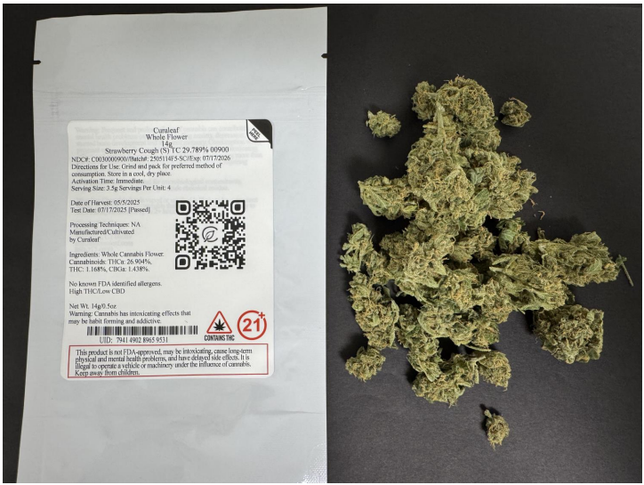 Photograph of product: Curaleaf Whole Flower 14g Strawberry Cough (S) TC 29.789% 00900