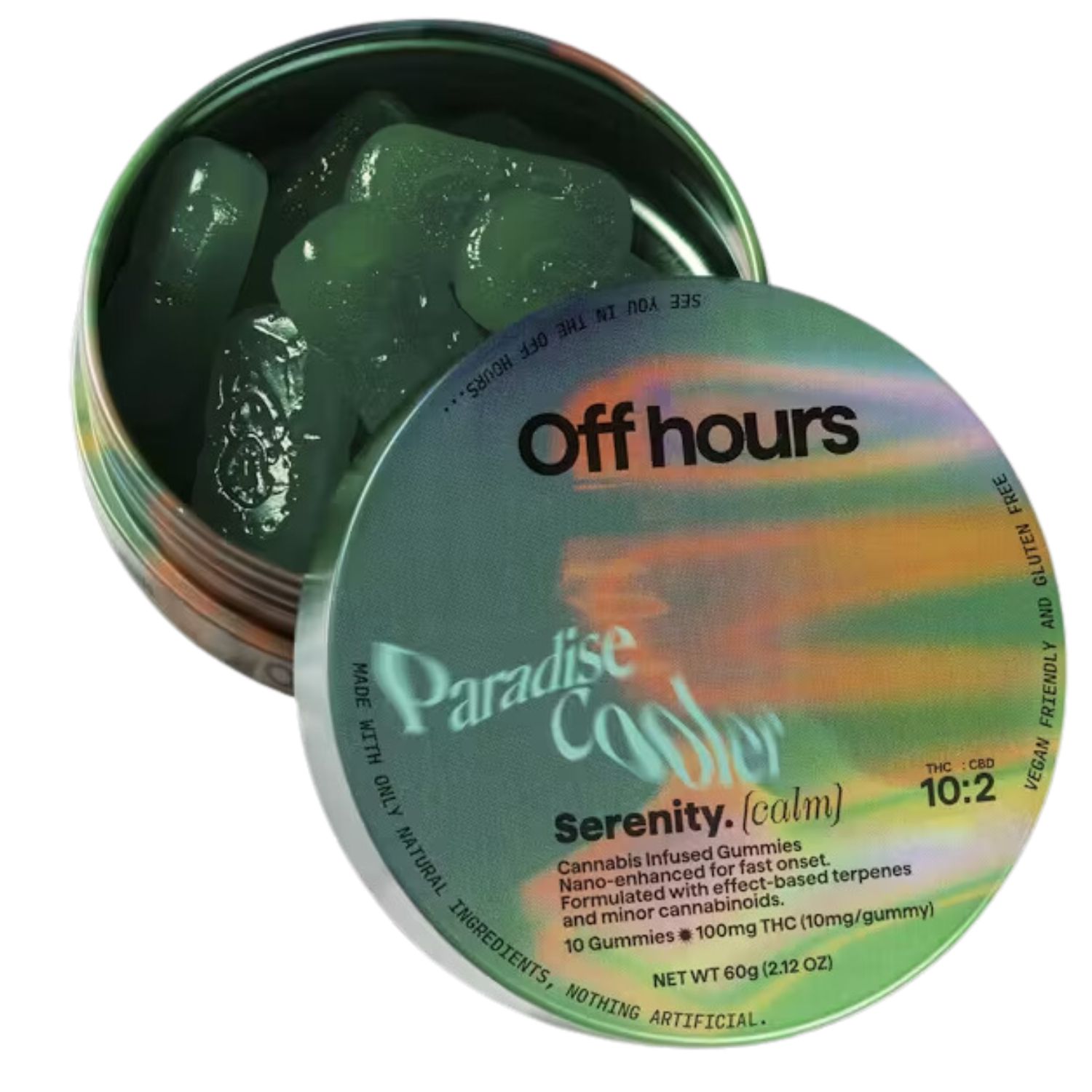 Photograph of product: Paradise Cooler "Serenity" Gummies | 10:2 TH-oui:CBD | 10 Pack | 100mg