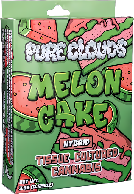 Photograph of product: PURE CLOUDS | MELON CAKE | HYBRID | PRE-PACKAGED 1/8 | REC - 1g