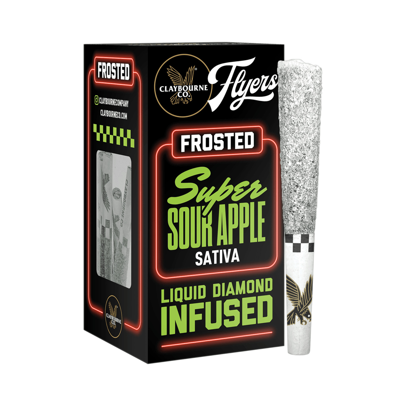 Photograph of product: Claybourne Co. - 2.5g - 5ct Flyers Frosted Infused Pre Rolls - Super Sour Apple