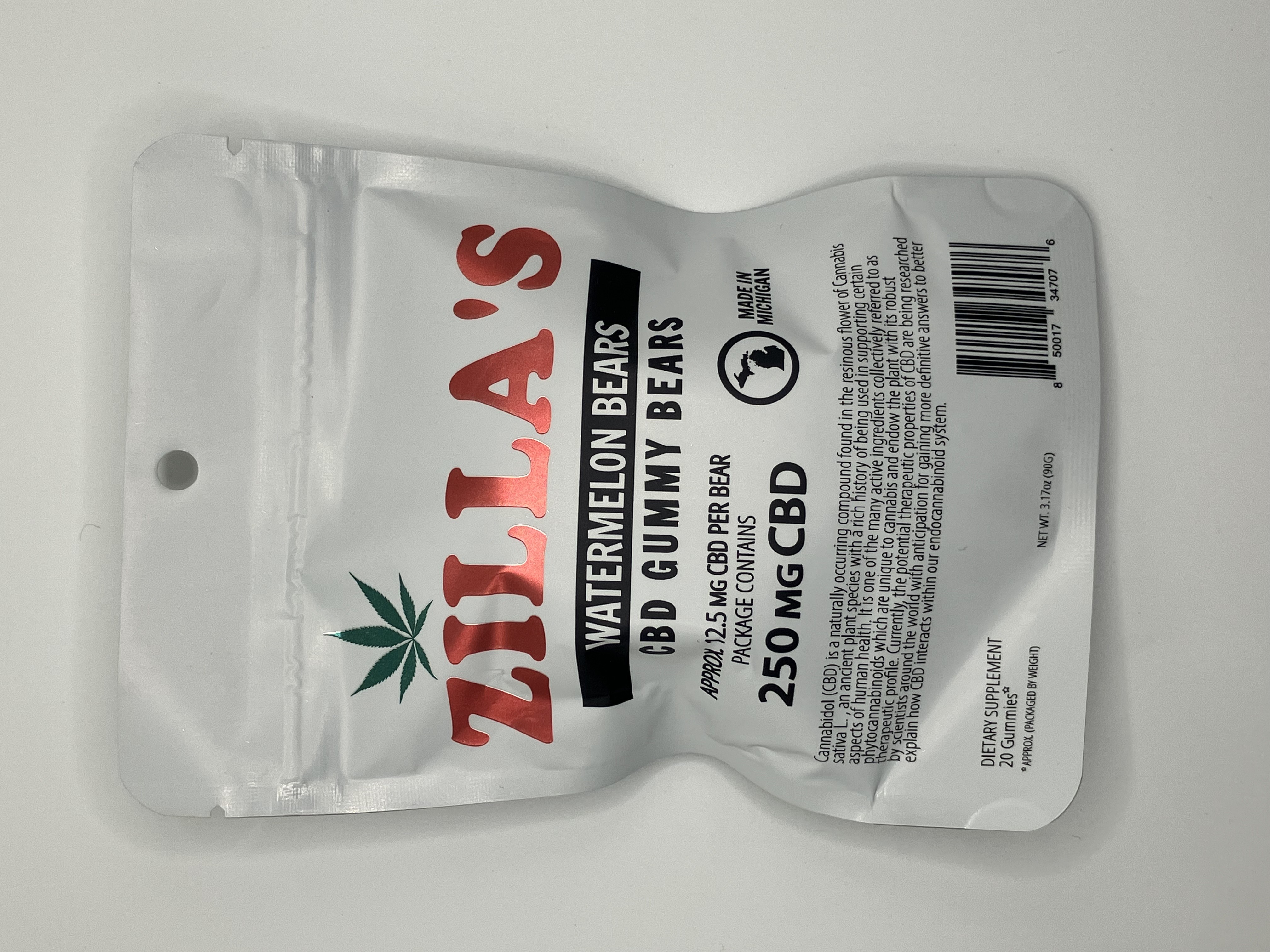 Photograph of product: Zilla's | CBD Gummy Bears - Watermelon - 250mg