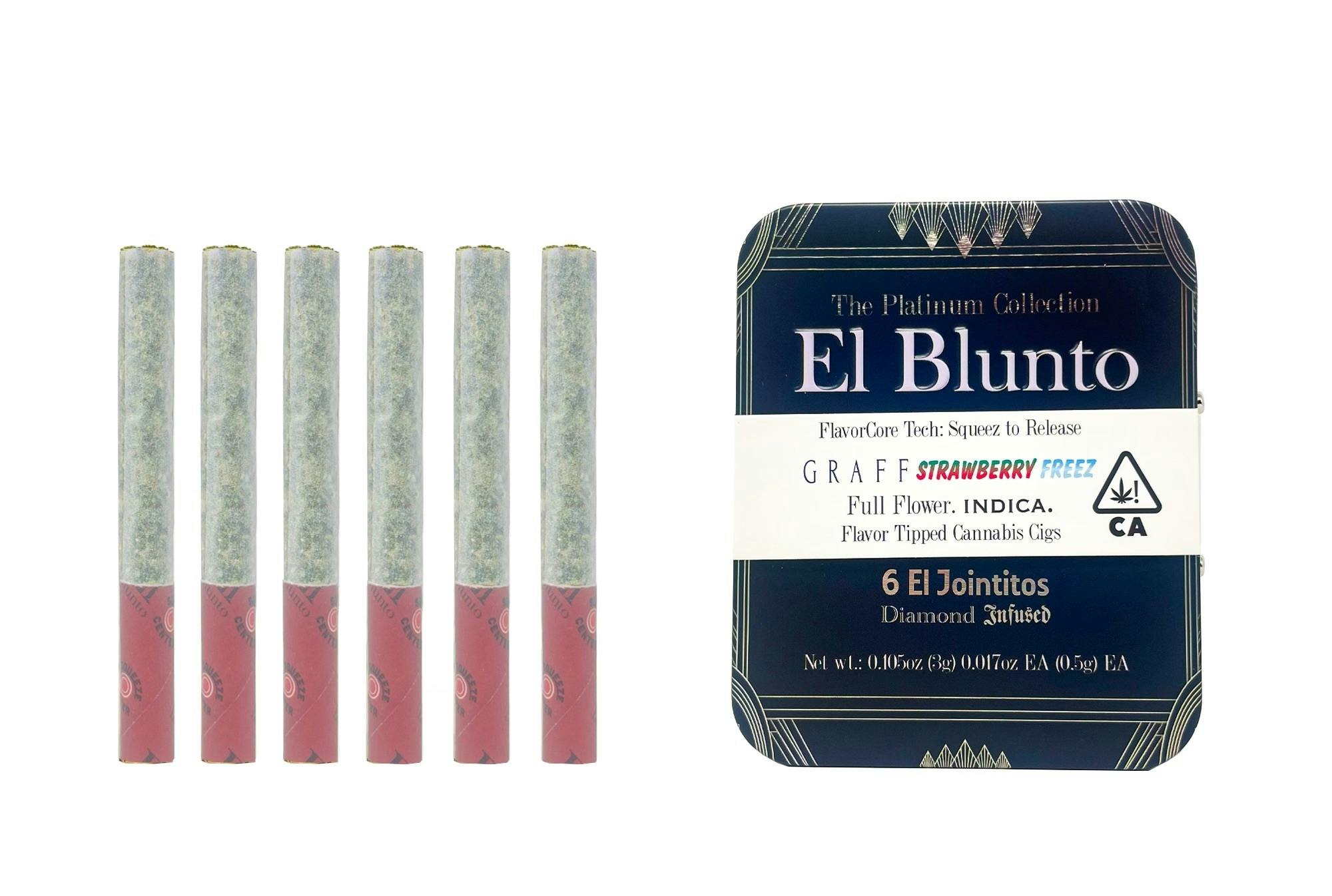 Photograph of product: El Blunto by Albert Einstone's | El Jointo FlavorCore Graff Strawberry Freeze Diamond Infused Joints (6 Pack) | 3g