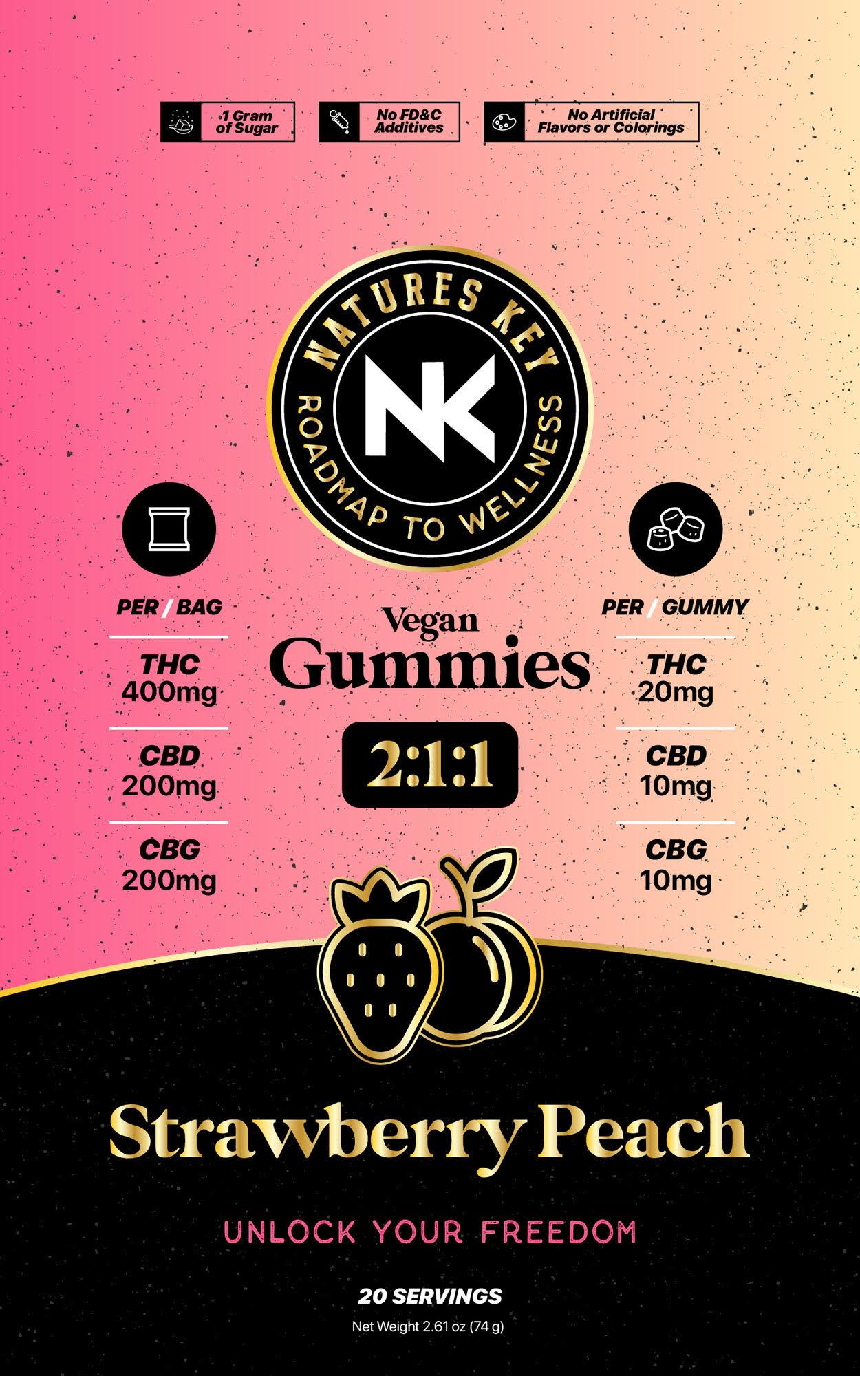 Photograph of product: Nature's Key | Gummies | Strawberry Peach | 2:1:1 | 400mg