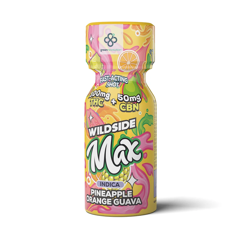 Photograph of product: Wildside Max | Pineapple Orange Guava | Nano Shot | 2oz | DOH | 100mg TH-oui : 50mg CBN