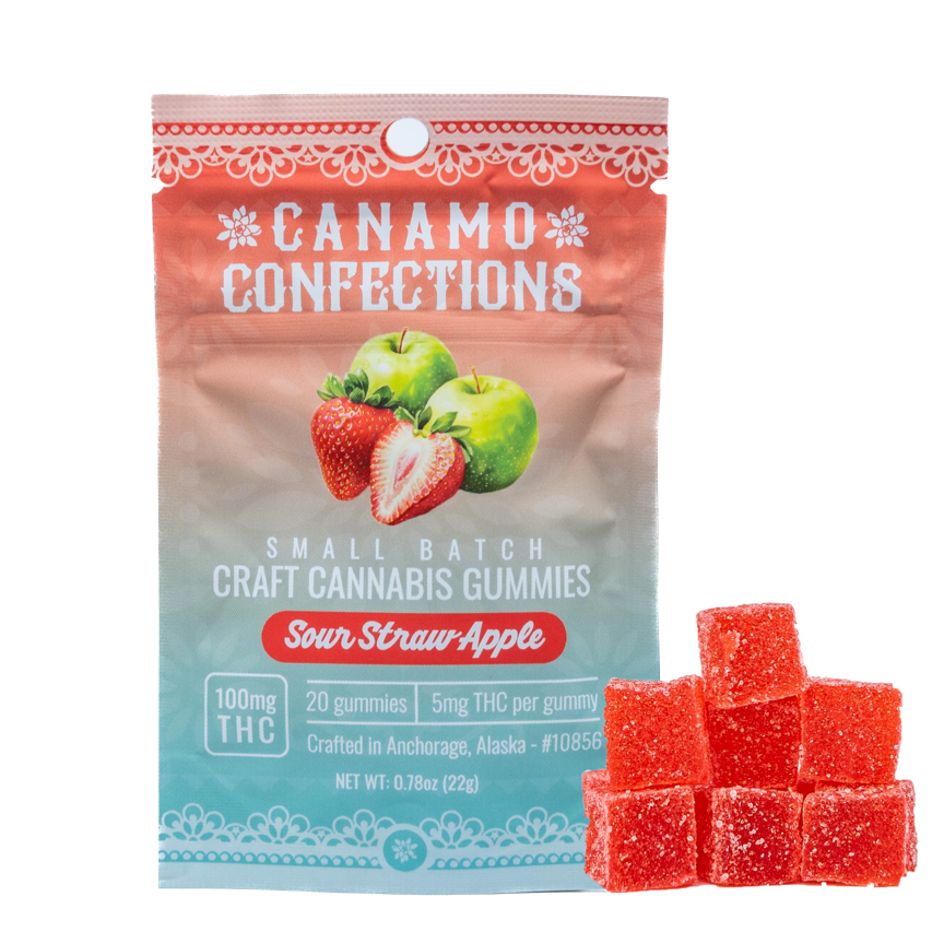 Photograph of product: #51562 Sour Straw Apple | Gummies | 100 mg | 20 pk
