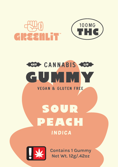 Photograph of product: GreenLit - Sour Peach (Oui'd) - Gummy Single