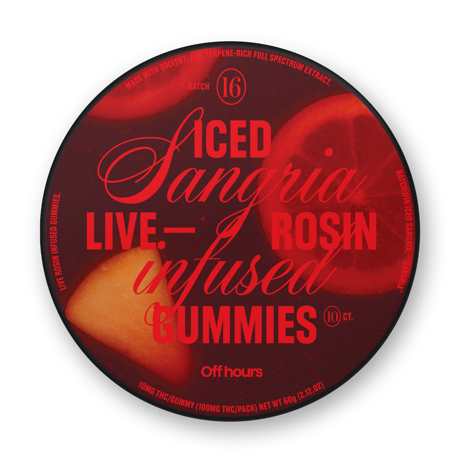 Photograph of product: Off Hours | Iced Sangria | Live Rosin Gummies | 10mg 10pk