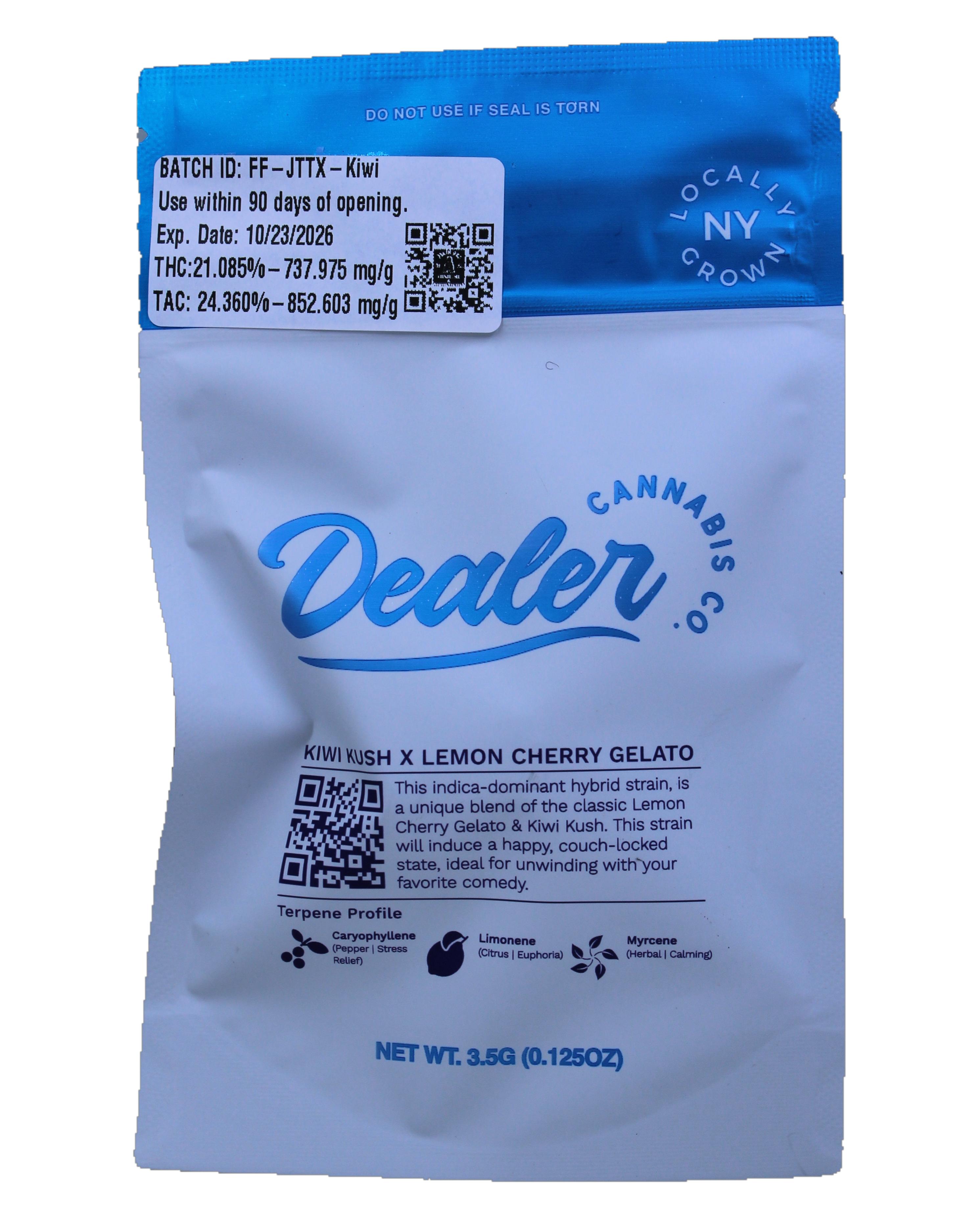 Photograph of product: Dealer Oui'd | Kiwi Kush | Flower | 3.5g