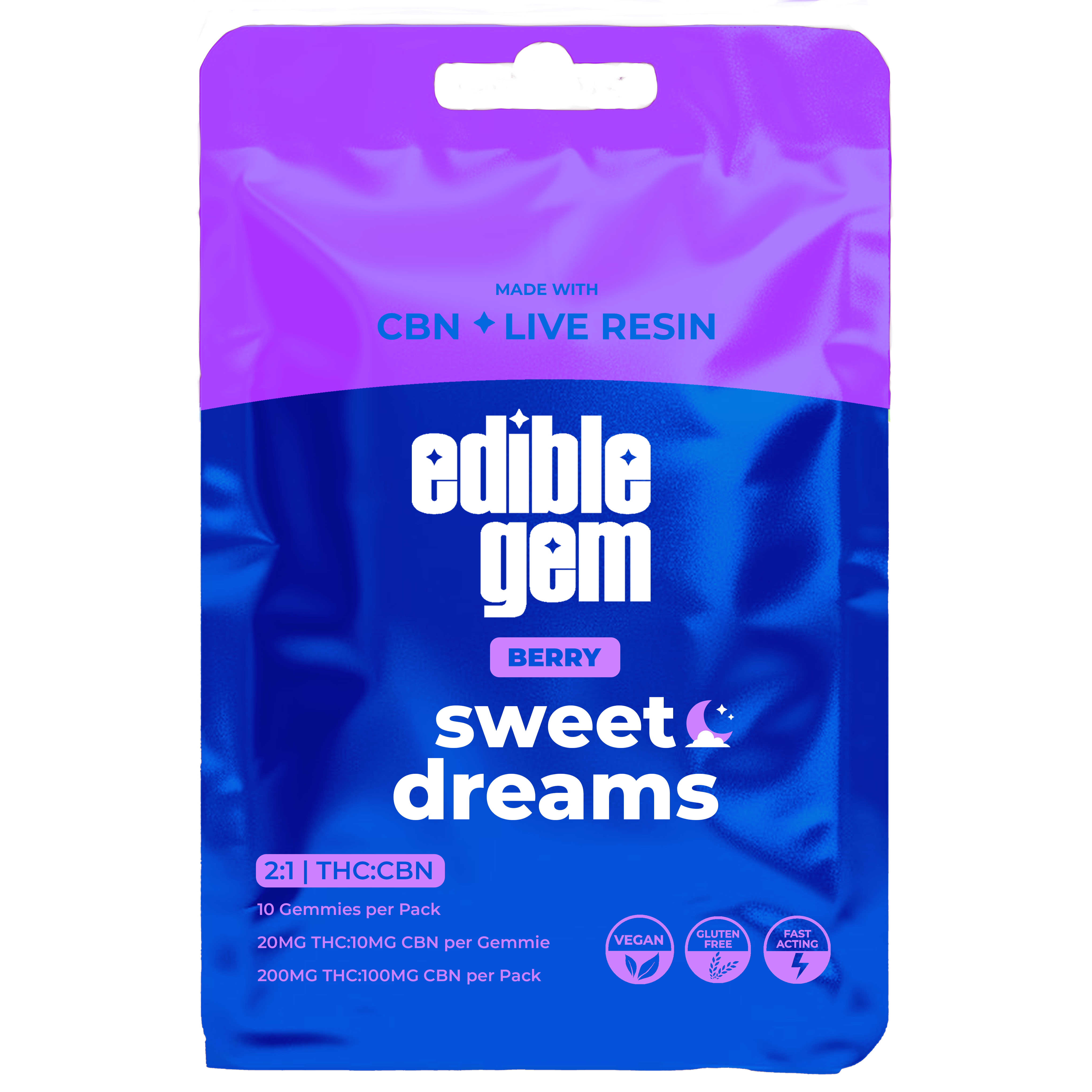 Photograph of Product: Edible Gem - Berry 2:1 THC:CBN Live Resin Gummies 200mg