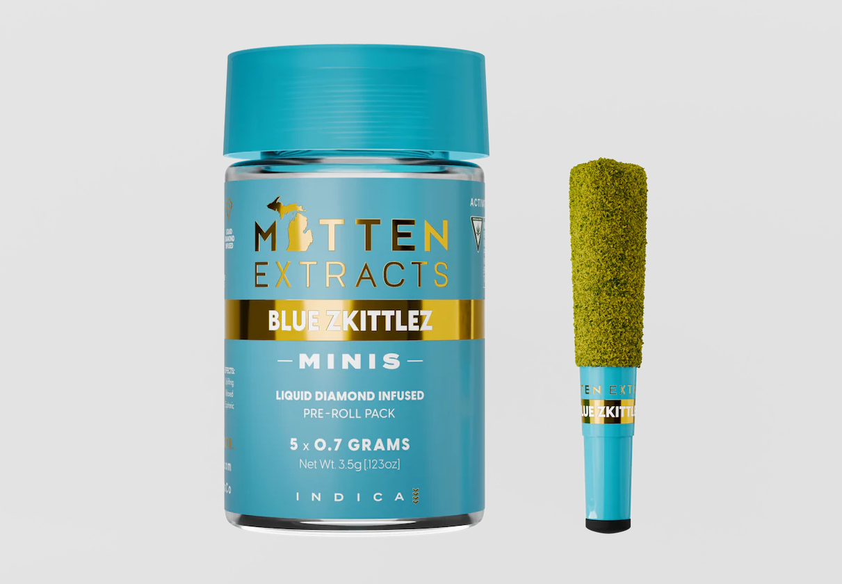 Photograph of product: Mitten Extracts - Infused Pre-Rolls (5 Pack) - Blue Zkittlez
