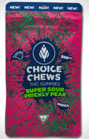Photograph of product: Choice Super Sour Prickly Pear Oui'd Soft Chews 200mg Rec