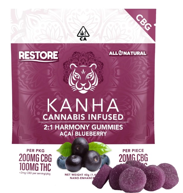 Photograph of product: Restore 2:1 CBG:THC Harmony Gummies - Kanha