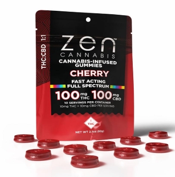 Photograph of Product: Zen - Cherry Gummy 1:1 THC-CBD 100mg 10pk