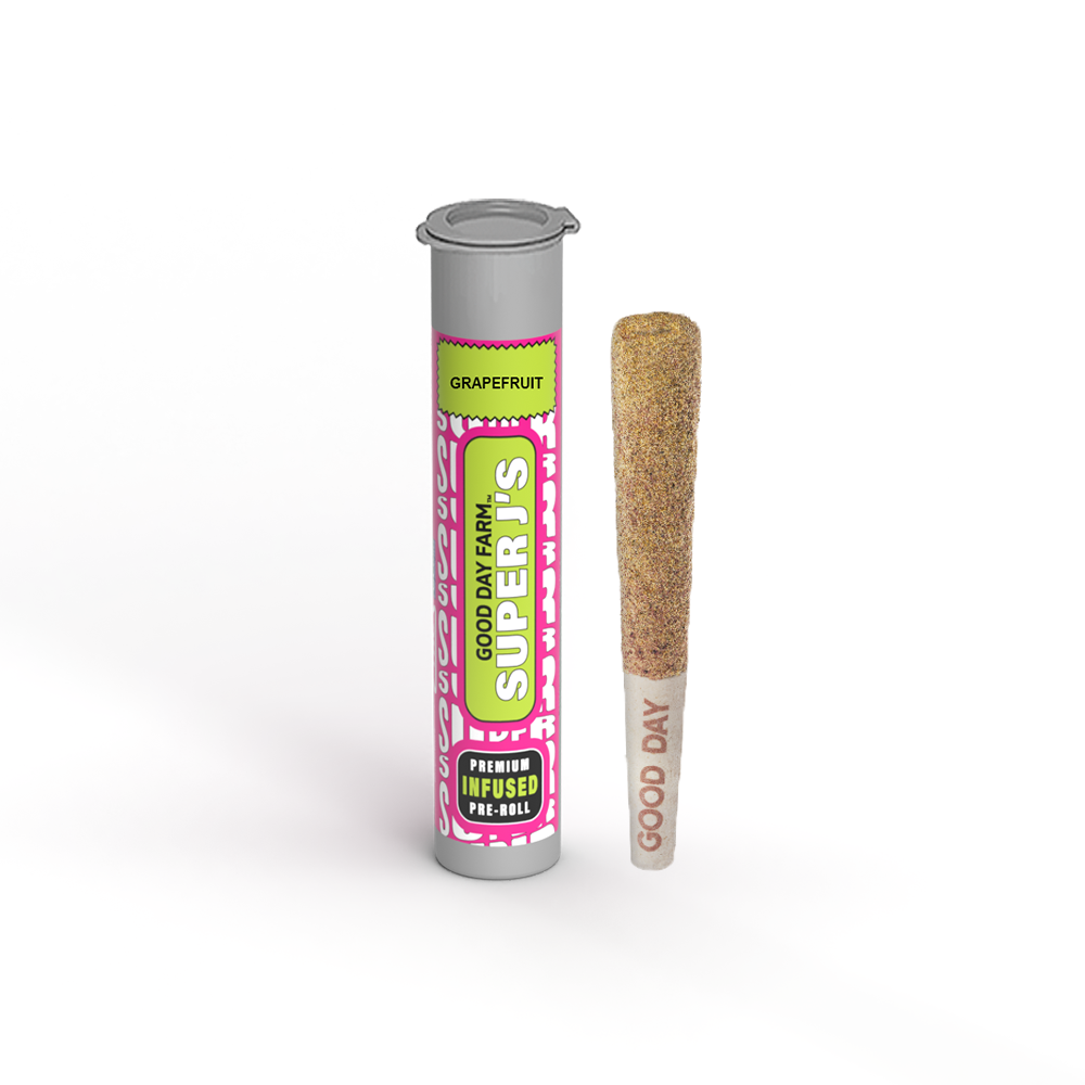 Photograph of product: GDF: INFUSED PRE-ROLL | GRAPEFRUIT | SOUR OG | SUPER J'S | 1G | 1PK