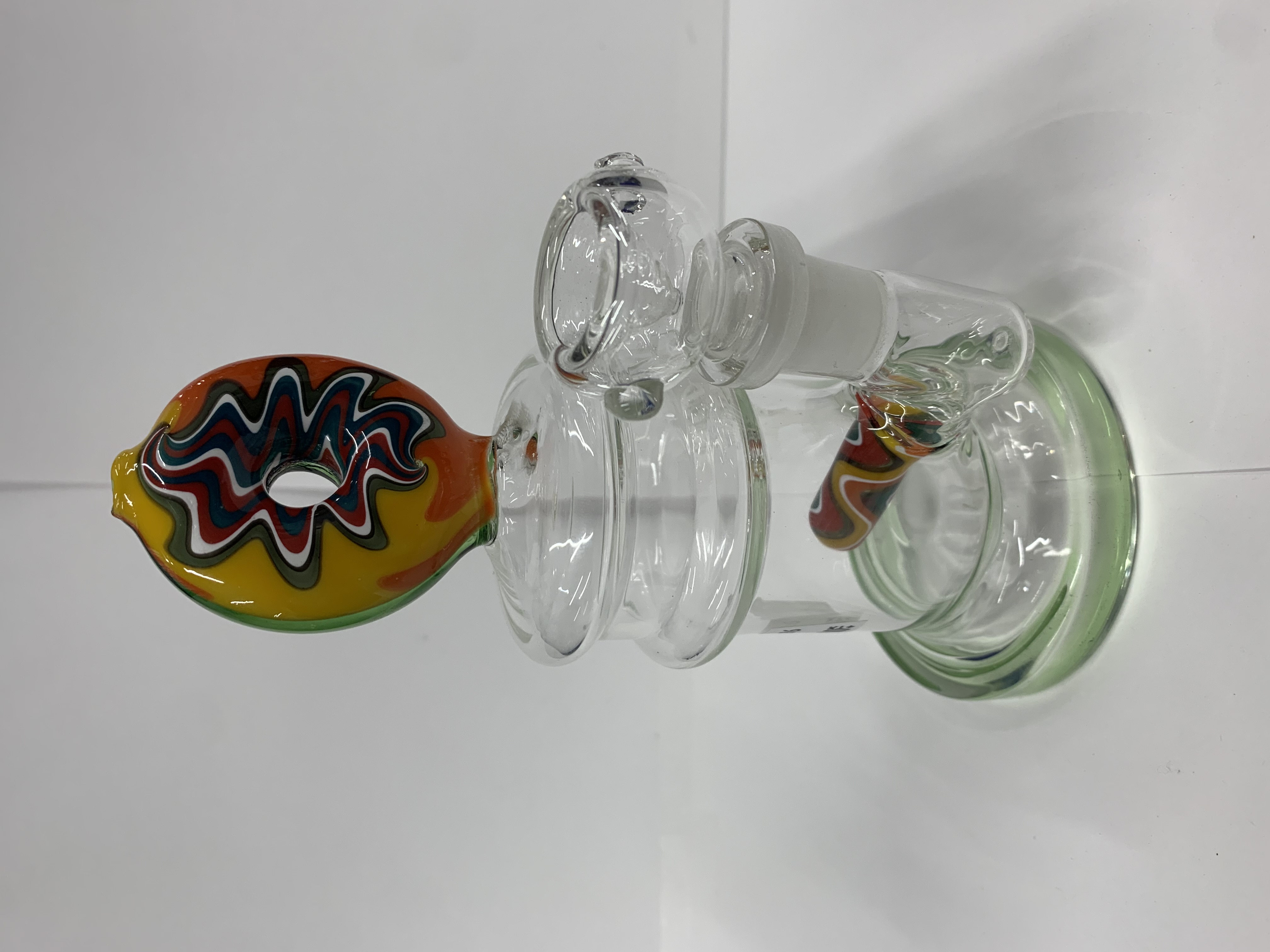 Photograph of product: Water Pipe - 6" Small Multicolor Reverse Donut Stemless GoG Water Pipe w/inline perc - WP3096