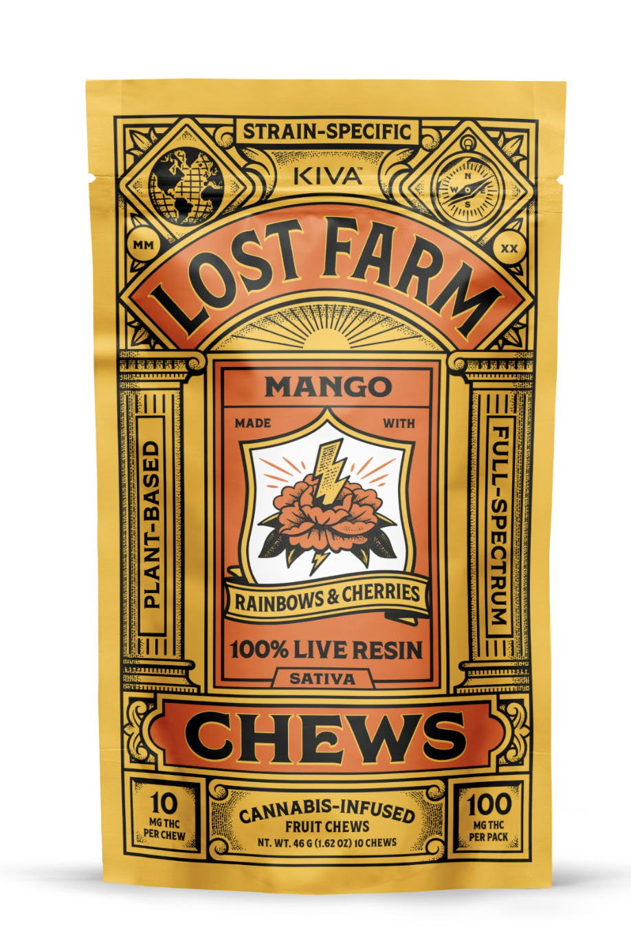 Photograph of product: LOST FARM MANGO 10PK FRUIT CHEWS 100MG