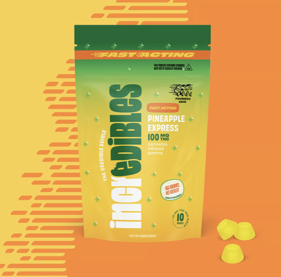 Photograph of product: Incredibles l Pineapple Express Fast-Acting Gummy 10pk l 100mg