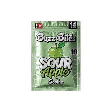 Photograph of product: Buzz Bites 100mg Sour Apple Soothe Oui'd 1:1 TH-oui:CBD Gummy 10 Pack