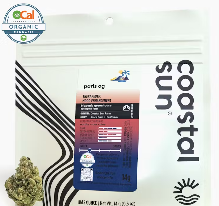 Photograph of product: Coastal Sun Paris OG Greenhouse Flower 14g