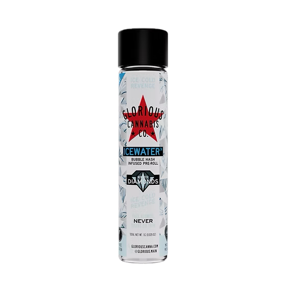 Photograph of product: Ice Cold Revenge 1G Icewater au chocolat & Diamonds Infused Preroll By Glorious Oui'd Co.