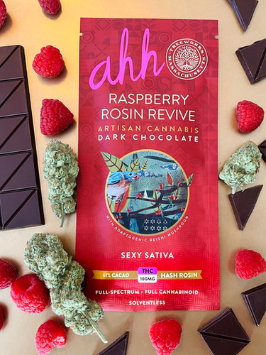 Photograph of Product: Ahh TreeWorks | Raspberry Rosin Revive Dark Chocolate Sexy Sativa | 100mg