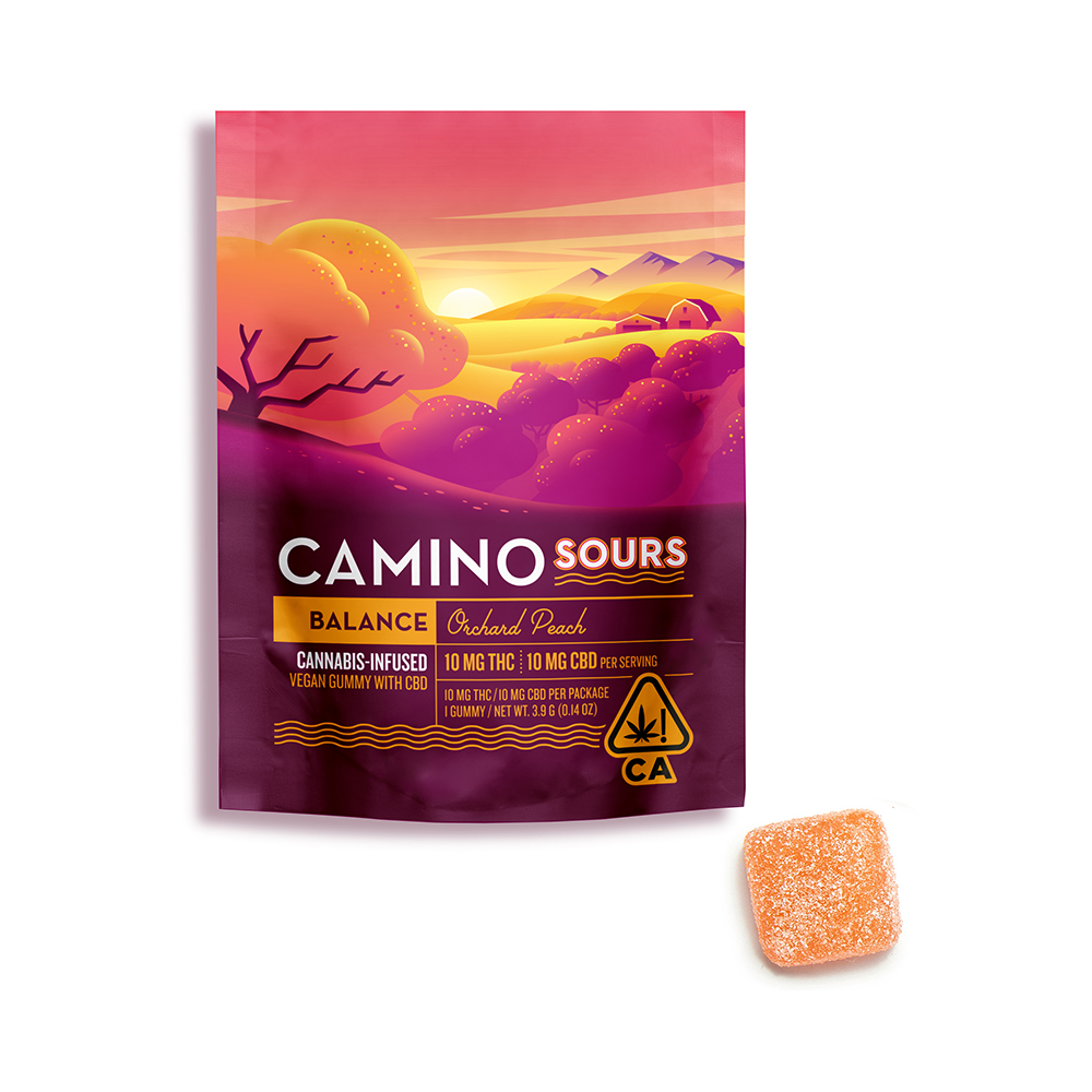 Photograph of product: Orchard Peach Sour 10mg Gummies 1:1 CBD