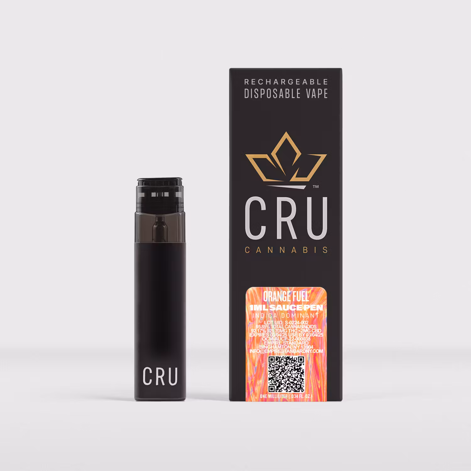 Photograph of product: CRU Vape (Live Resin, Liquid Diamonds) Sauce Pen Disposable, - Orange Fuel, Oui'd