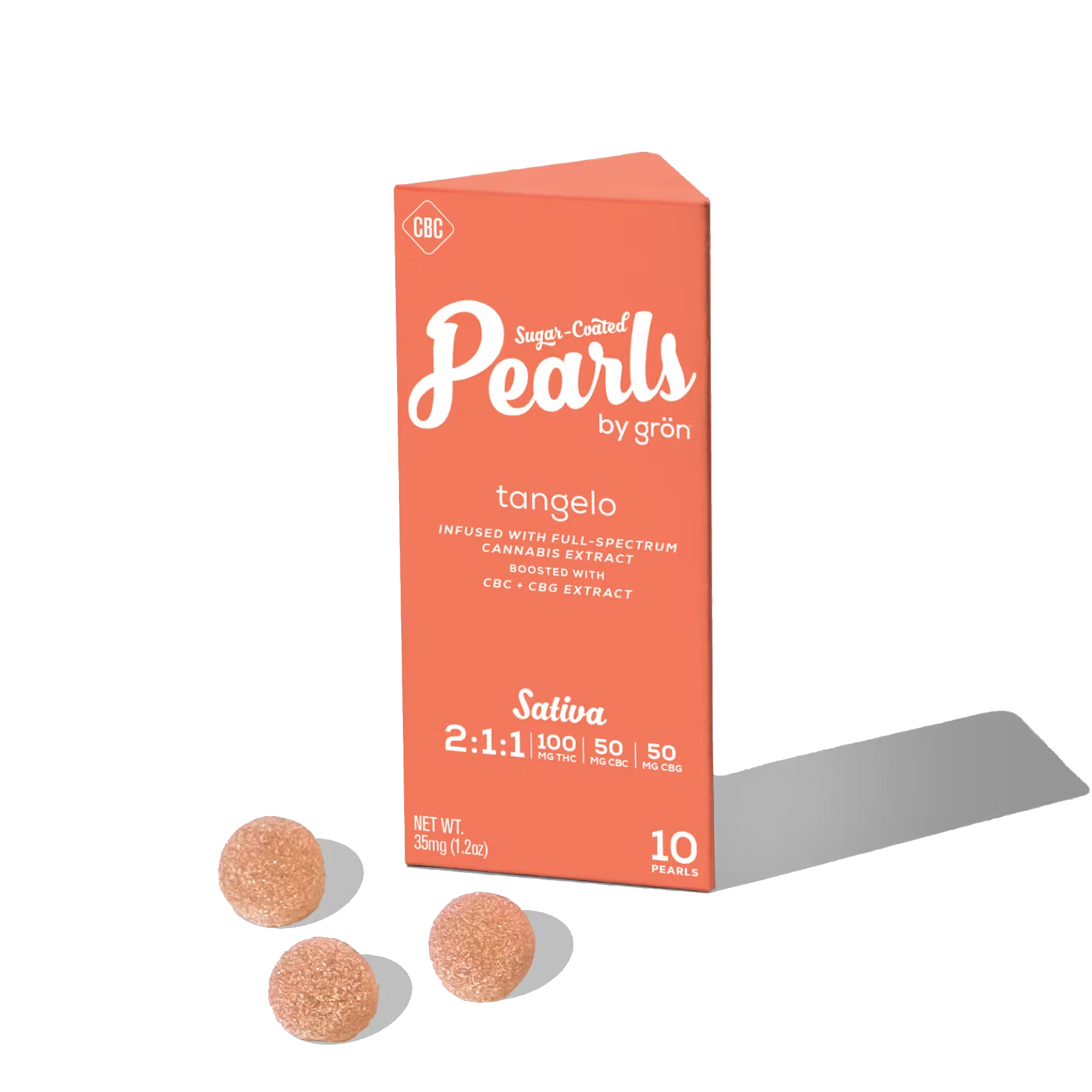 Photograph of product: Grn | Tangelo Pearls | 10 Pack 100mg | 2:1:1 TH-oui:CBG:CBC
