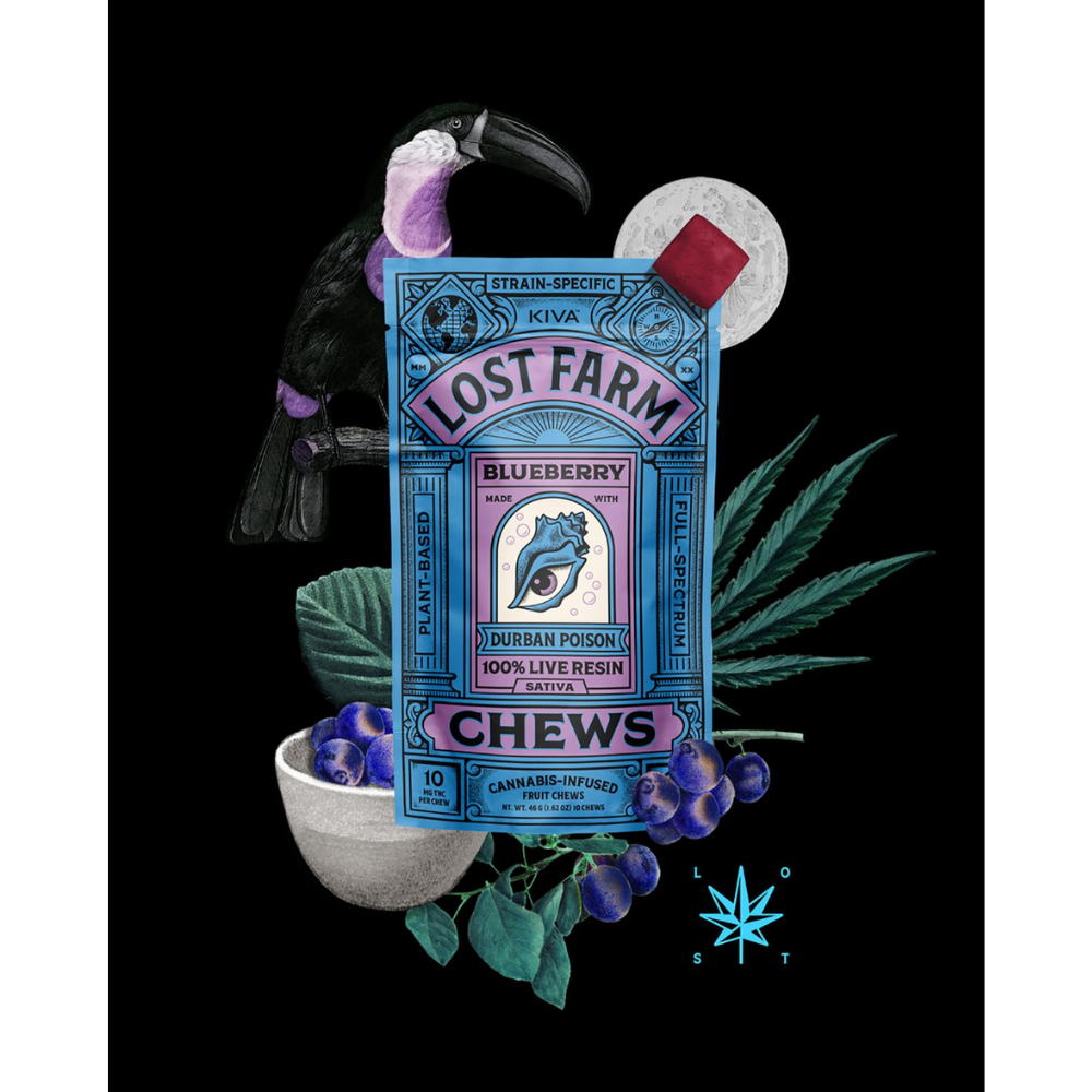 Photograph of product: Kiva | Lost Farm Blueberry Fruit Chew Live Resin 10pk | 100mg