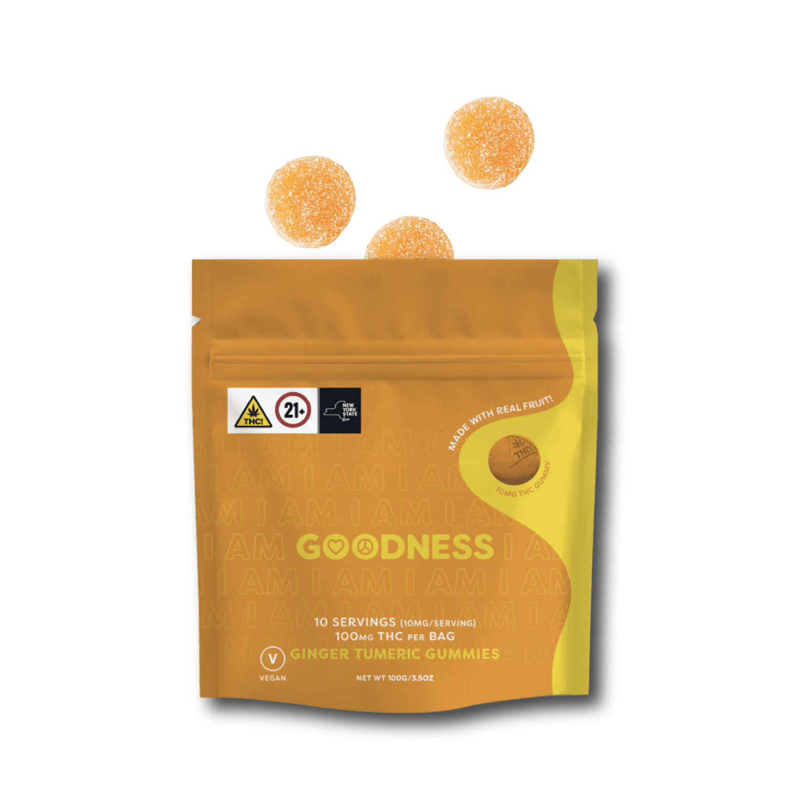 Photograph of product: Goodness- Ginger Tumeric Gummies- 10pk- 100mg