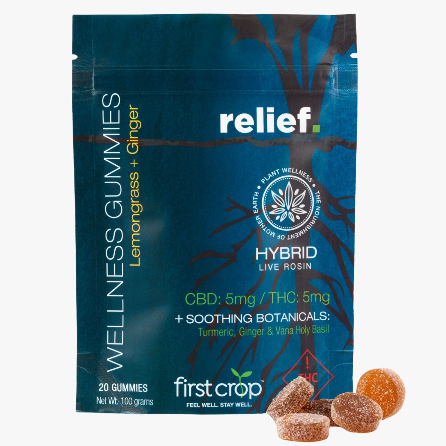 Photograph of product: LEMONGRASS + GINGER Relief Live Rosin Gummies (TH-oui / CBD) Gummies by First Crop
