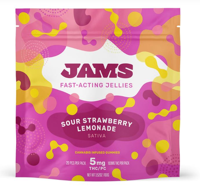 Photograph of product: JAMS Sour Strawberry Lemonade Fast Acting Jellies (S) 20 x 5mg) 100mg