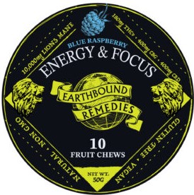 Photograph of product: Earthbound Remedies: Fruit Chew 10,000MG Blue Raspberry Energy & Focus