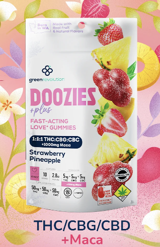 Photograph of product: 1:1:1 CBC/CBG Strawberry Pineapple Doozies 10pk (100mg TH-oui)