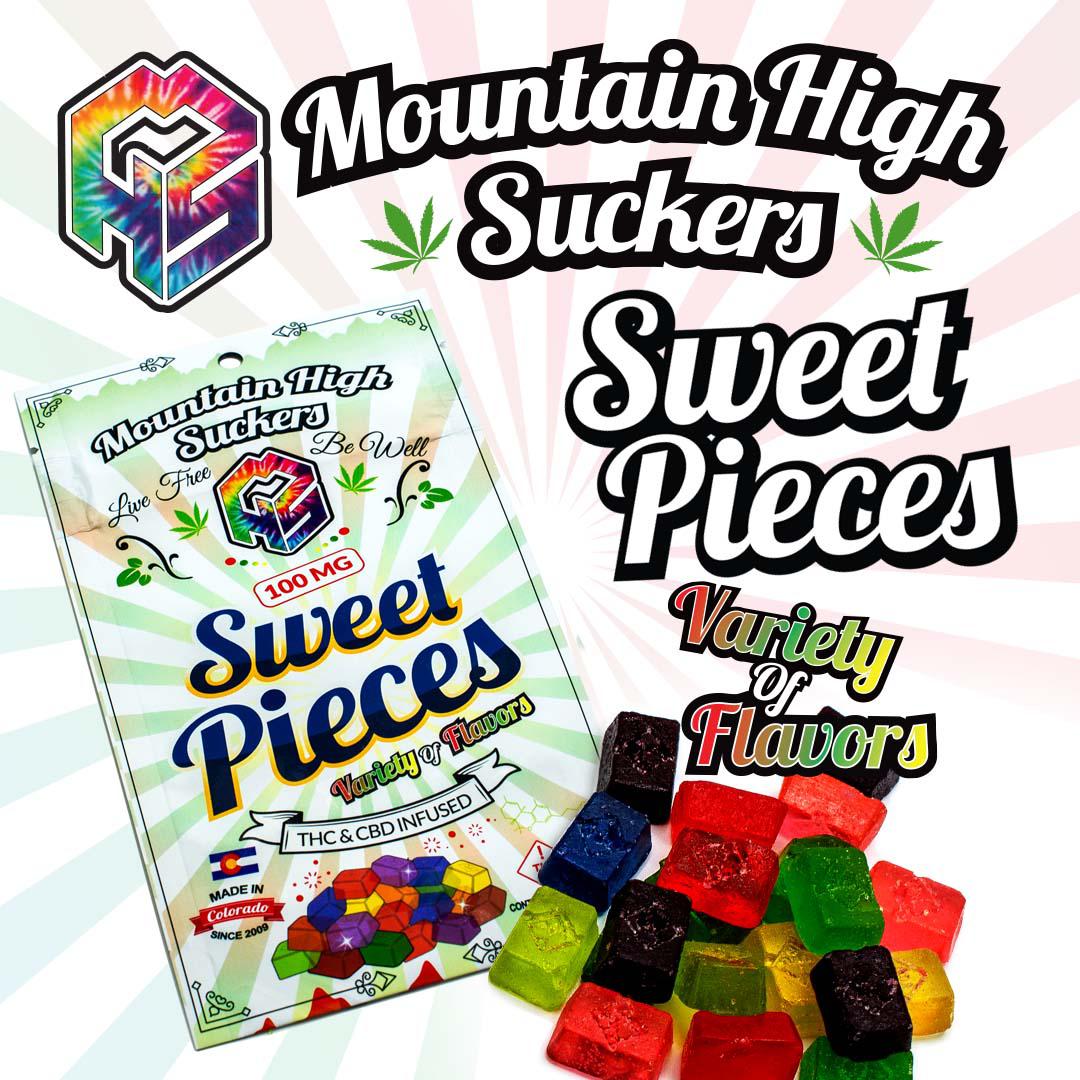 Photograph of product: Mountain High Suckers - Sweet Pieces (H) 100mg