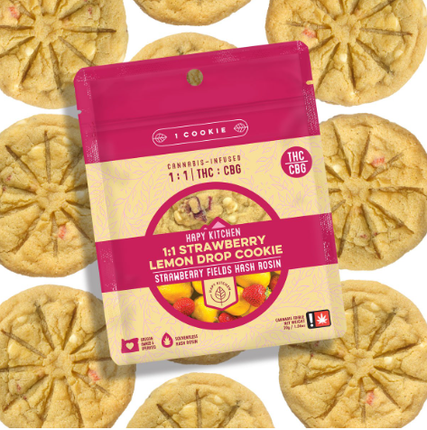 Photograph of product: 1:1 TH-oui/CBG Strawberry Lemon Drop au chocolat Rosin Cookie | 1pc