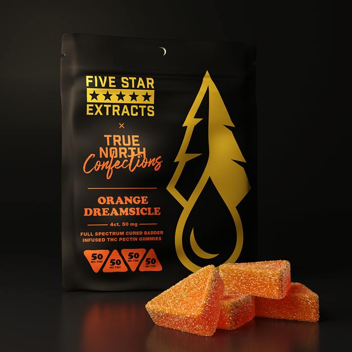 Photograph of product: Five Star x True North 200mg Full Spectrum Gummies - Orange Dreamsicle 4 x 50mg