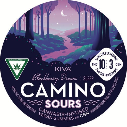 Photograph of product: Camino Sours Blackberry Dream Deep Sleep 1:1:1 200mg THC/CBN/CBD Gummies Rec