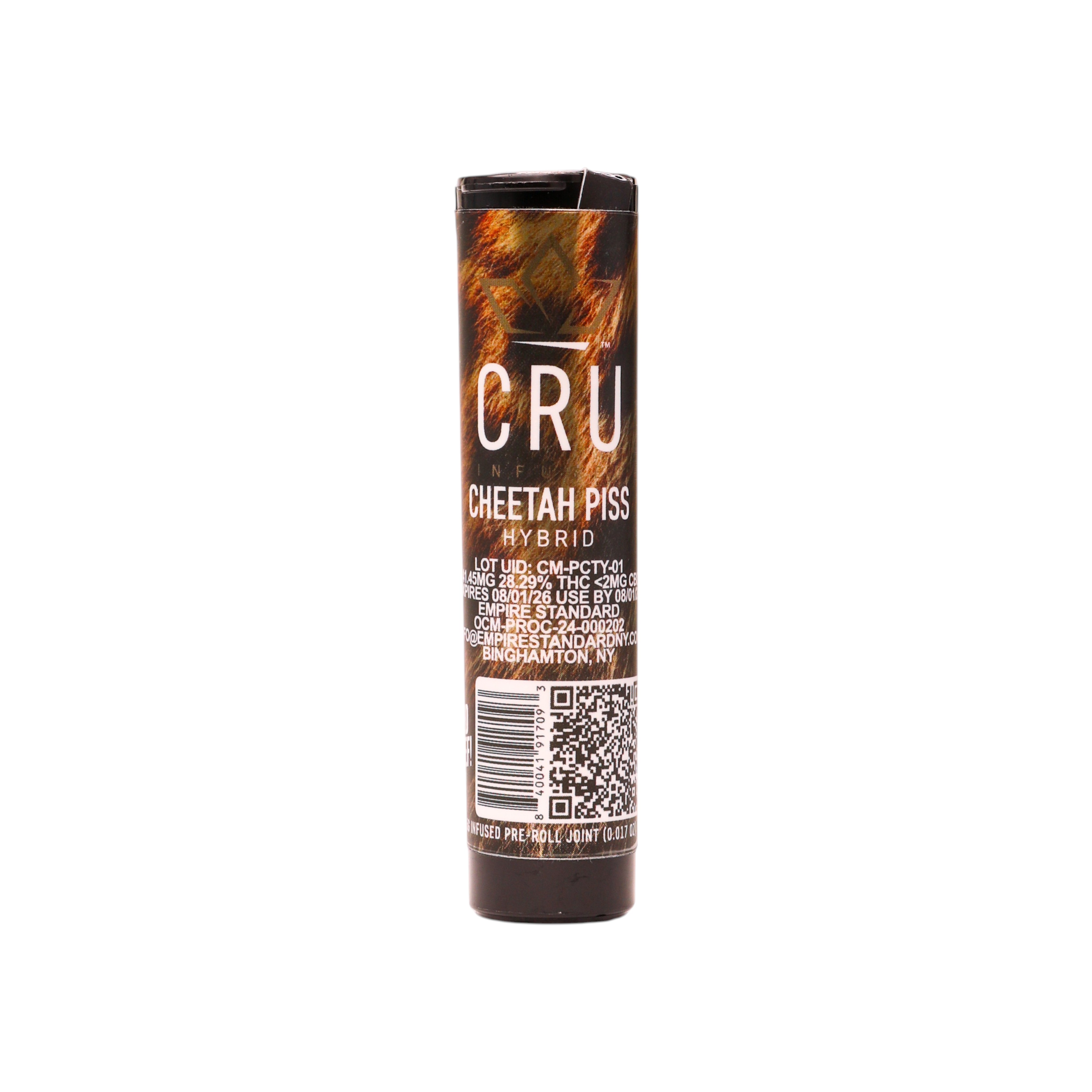 Photograph of product: CRU Cheetah Piss Kief Infused Preroll